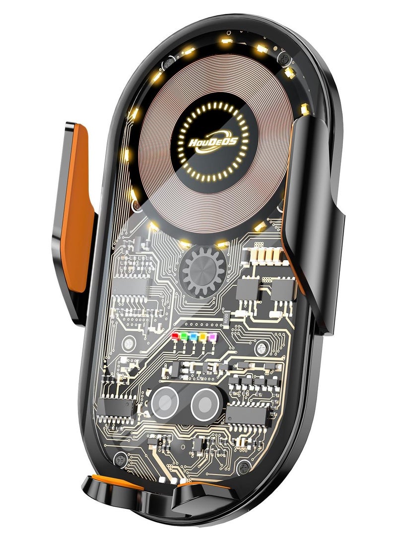 هوديوس حامل هاتف السيارة مع شاحن لاسلكي بقوة 15 واط مع تثبيت تلقائي وتثبيت في فتحة التهوية متوافق مع جميع الهواتف من 4.7 إلى 7.2 بوصة - Image 1